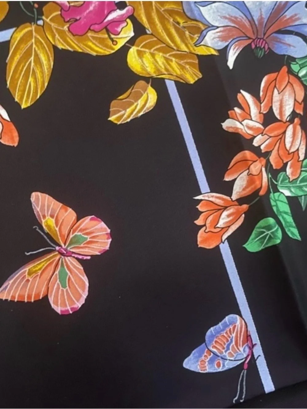 Dior Floral Silk Scarf in Black, Pink, Orange, Green, Blue